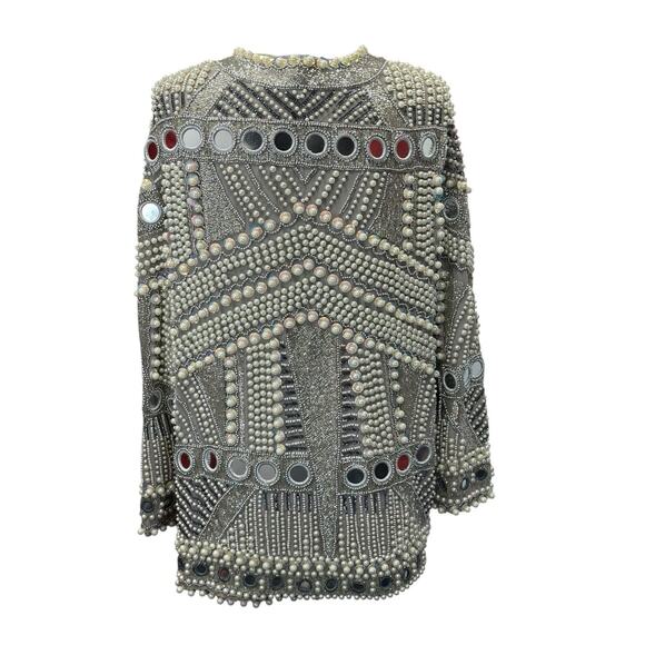 ASOS Edition Embellished Pearl & Bead Heavyweight Jacket Gray Size US 8 - Picture 10 of 16